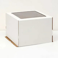 Коробка под торт (картонная белая) С КВАДРАТНЫМ ОКНОМ 300*300*190мм Cube Box (50шт/уп)