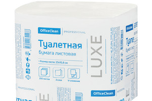 Туалетная бумага БЕЛАЯ в листах 2сл. 250шт/уп V-слож. (230*108мм) OfficeClean 1/30