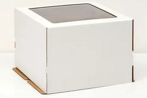 Коробка под торт (картонная белая) С КВАДРАТНЫМ ОКНОМ 300*300*190мм Cube Box (50шт/уп)