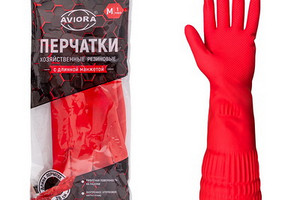 Перчатки латексные хозяйственные КРАСНЫЕ плотные (L) с улиненным манжетом 1/60пар ящ AVIORA