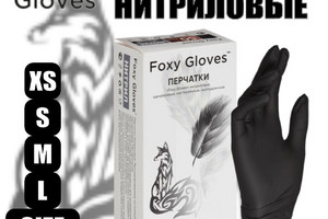 Перчатки нитриловые FOXY XL черные  (3.5гр. плотные) 50пар/уп 1/10